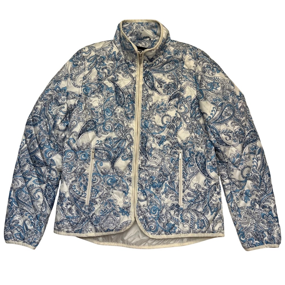 Lands' End Blue White Paisley Coastal Cottage Shabby Chic Quilted Jacket Size M - Picture 2 of 8